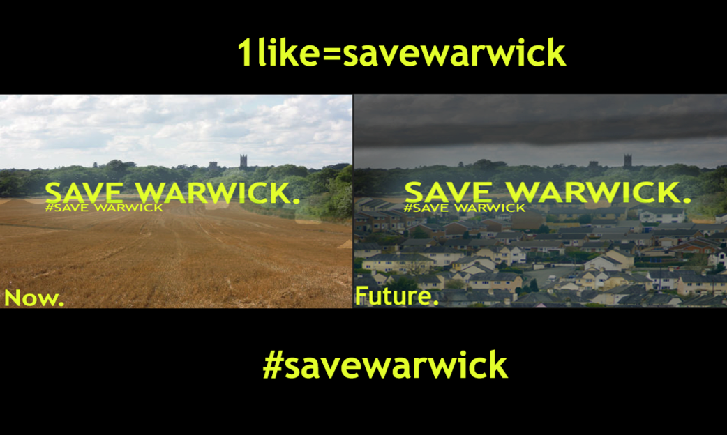 SaveWarwick's tweet photo. A local schoolboy produced this to show what a proposed housing development at the Strawberry Field would look like http://t.co/IAIMmckjik