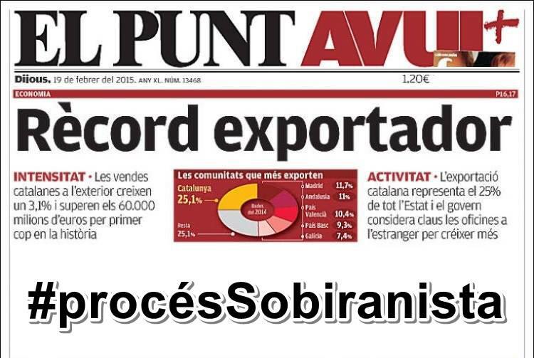 LluisCasanovas3's tweet photo. RÈCORD EXPORTADOR
#procesSobiranista @elpuntavui
#independència #27S #marxemja http://t.co/ZNAb0XGNnC