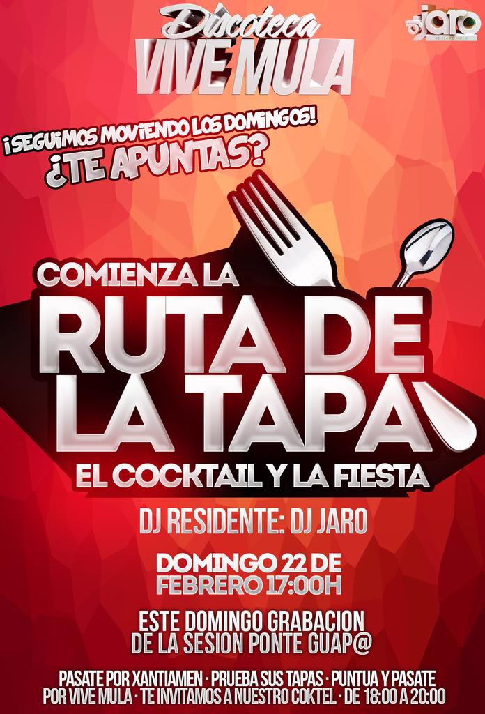 Comienza la ruta de la tapa el coktel y la fuesta en mula.. Nosotros para el Domingo tenemos un regalito en vive mula