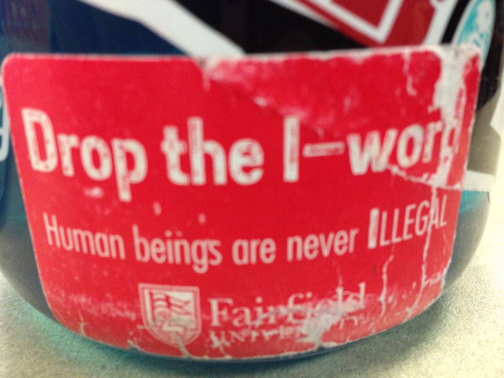 creighton_SCSJ's tweet photo. @IGsolidarityNET @FairfieldU inspired us with those words with the stickers they gave us at #IFTJ14 ! #droptheIword http://t.co/Tc4UZeIu6B
