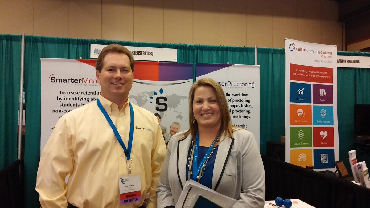 SmarterServices's tweet image. Nice meeting you at #elearning2015 Robin! Thanks for stopping by...info about @SmarterProctoring is coming your way!