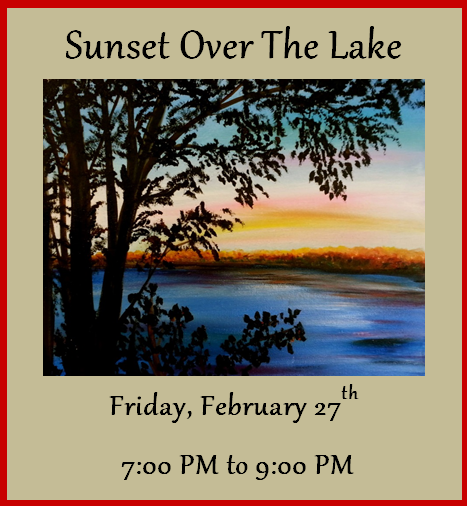 SUNSET OVER THE LAKE - Feb 27 from 7:00 PM to 9:00 PM
#CapeCodArtBar #MashpeeCommons #ArtBar #PaintNight #PaintBar