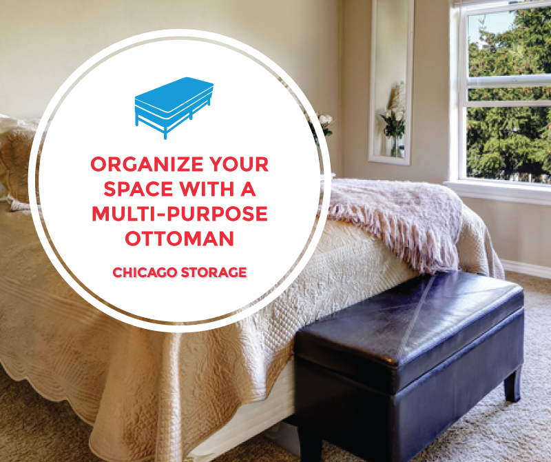 Declutter your space by keeping blankets and toys in a storage ottoman.