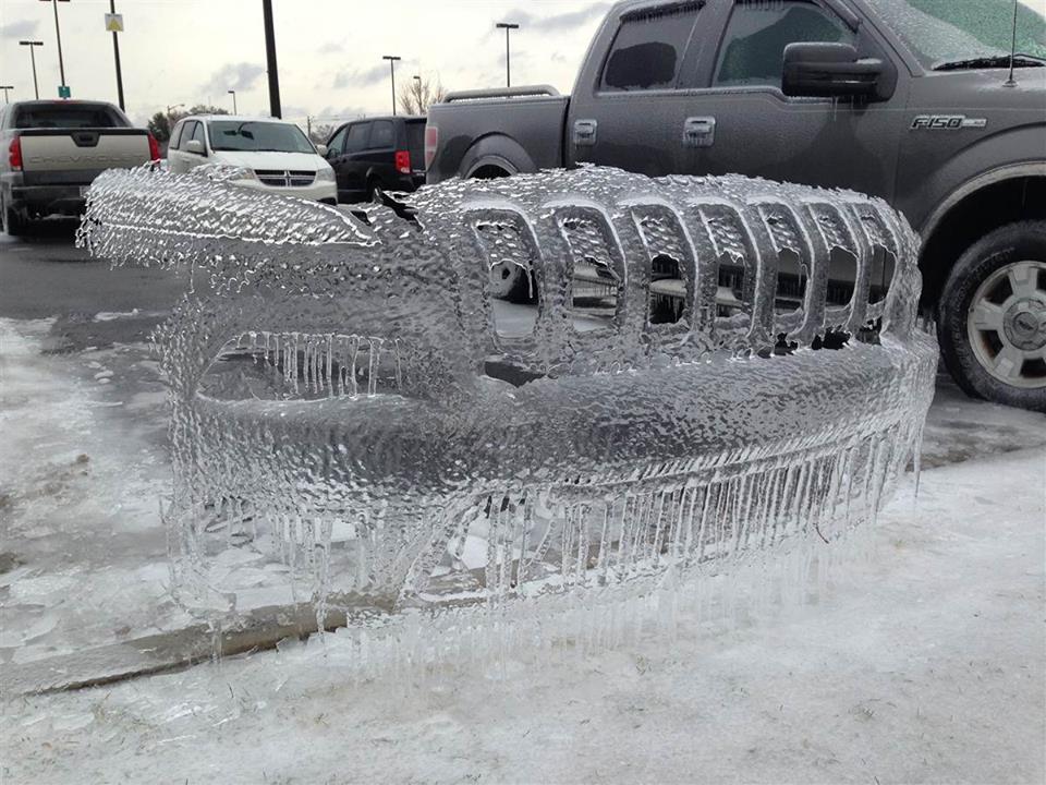 CurtAutry's tweet photo. @NBC12 After sitting a while, a Jeep backs out and leaves an ice sculpture behind!
#coldweather http://t.co/xbVPnHIsix