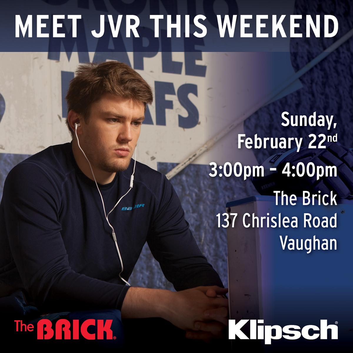 KlipschAudioCAN's tweet photo. This Sunday @JVReemer21 of @MapleLeafs will be signing autographs from 3-4PM @BrickWarehouse in Vaughan. #TeamKlipsch http://t.co/3GaW3YmR2g