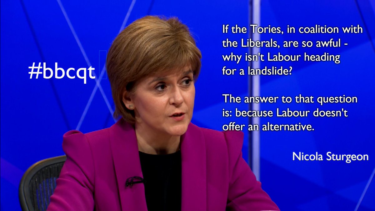 bbcquestiontime's tweet photo. .@NicolaSturgeon asks why there isn't going to be a Labour landslide either #bbcqt #GE2015 http://t.co/PlAArvpOQj