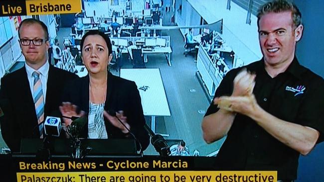 newscomauHQ's tweet image. #Signguy delivers the most animated cyclone warning ever. #TCMarcia bit.ly/17xDjdT