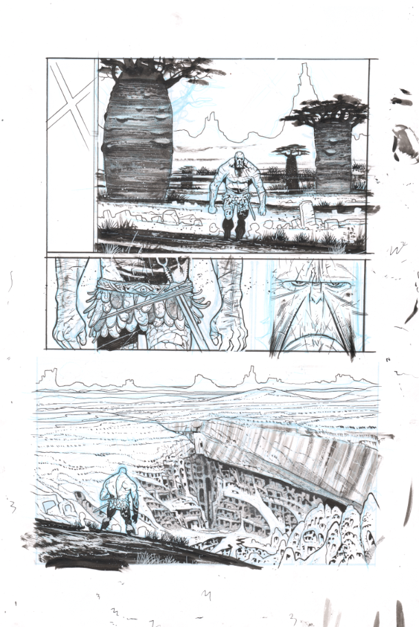 A raw scan of page 5 from Rumble #3. Probably my fav from the issue. I like toning up those Baobab trees 
