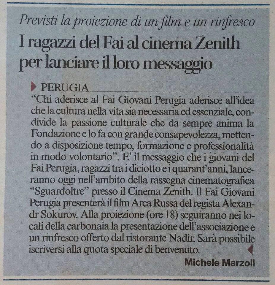 sguardoltre's tweet photo. Stasera il #FaiGiovaniPerugia al @cinemazenith per #Sguardoltre ore 18h00 #ArcaRussa @FAI_Umbria @CorriereUmbria http://t.co/QLwmDKA8Nq