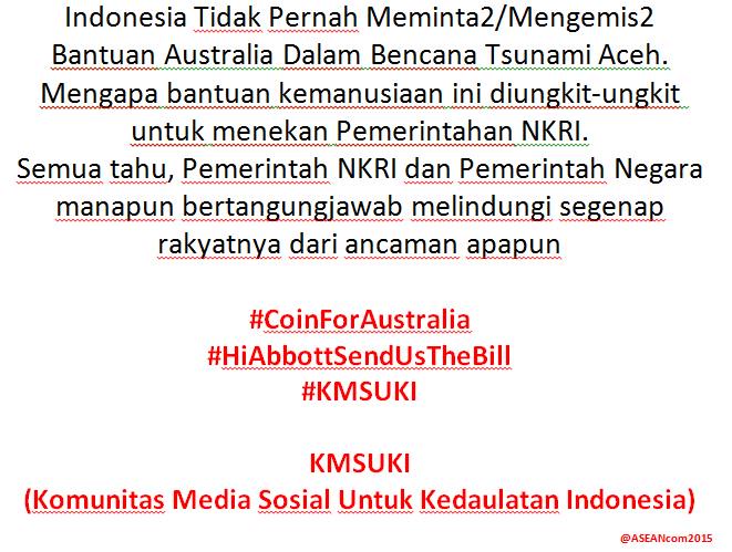 DiplomasiTotal's tweet photo. NKRI tak pernah meminta2 bantuan Australia dlm bencana alam tsunami Aceh. #CoinForAustralia #HiAbbottSendUsTheBill http://t.co/IChOmcgySr