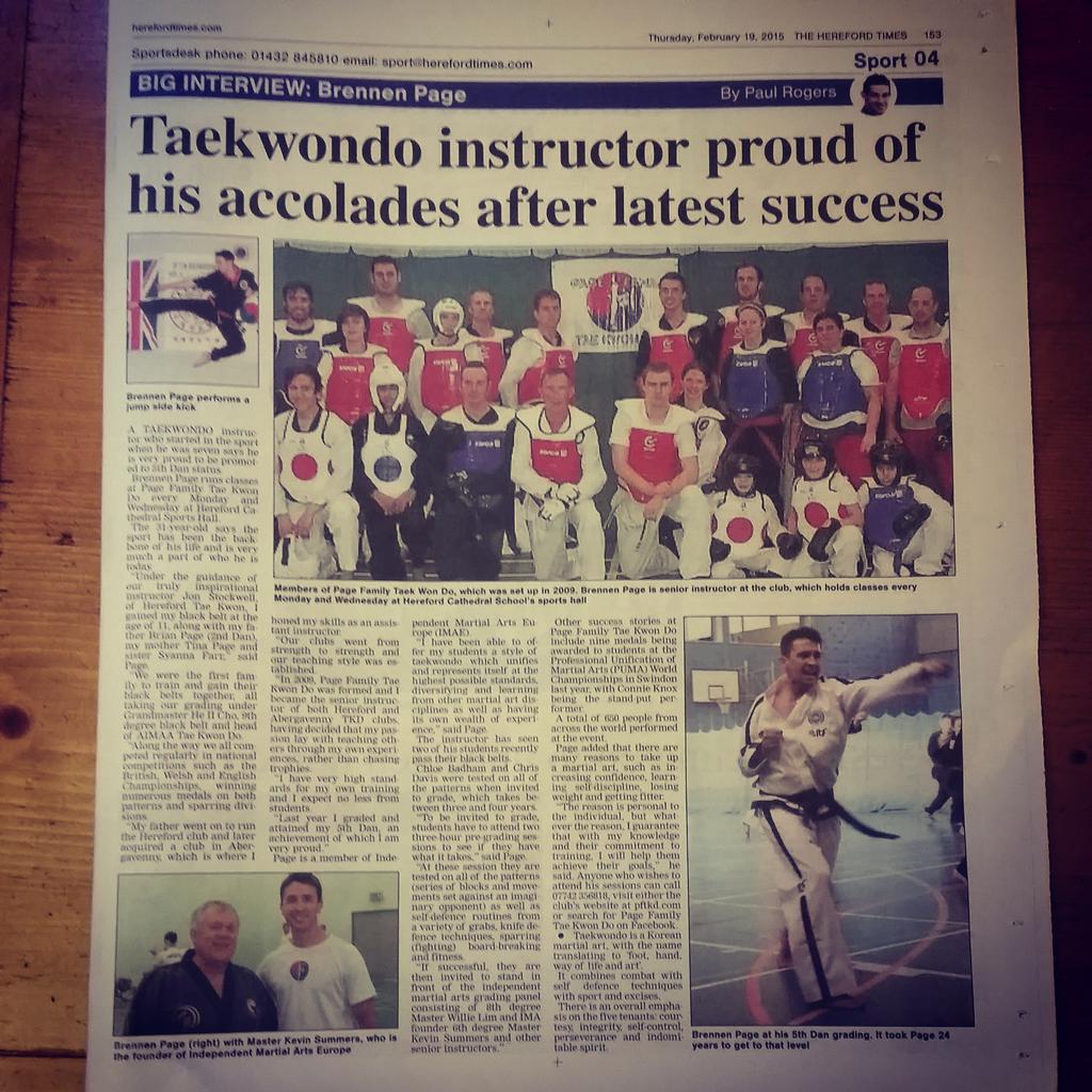 PFTKD's tweet photo. One for the scrap book #hereford #herefordtimes #pftkd #taekwondo #abergavenny #5thdan http://t.co/qX1dUH8ups