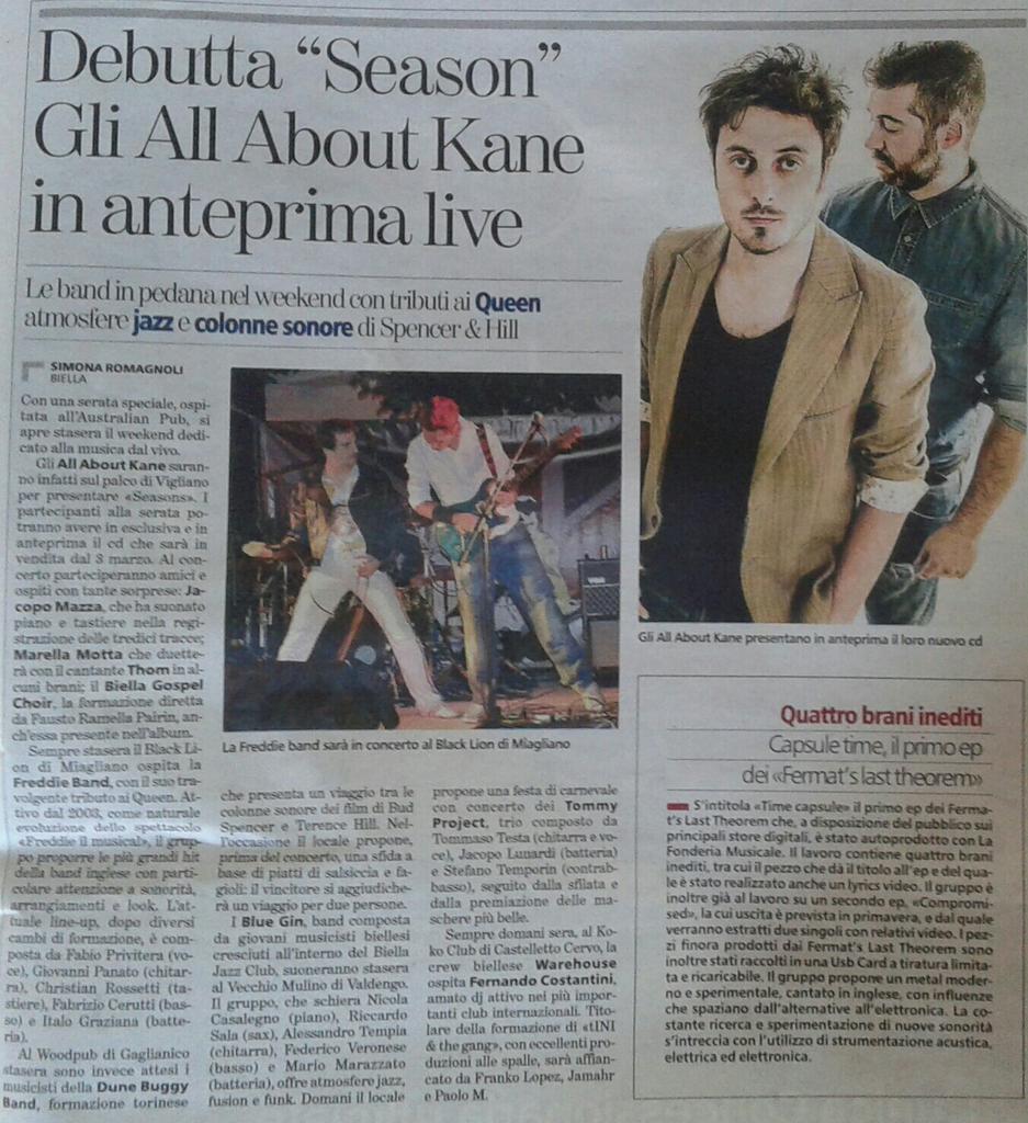 AllAboutKane's tweet photo. Ehi ehi oggi qualcuno parla di #seasons e del live di questa sera. Thanks @Biella_LaStampa @LaSimoRom #releaseparty http://t.co/1bkWn0uvo5