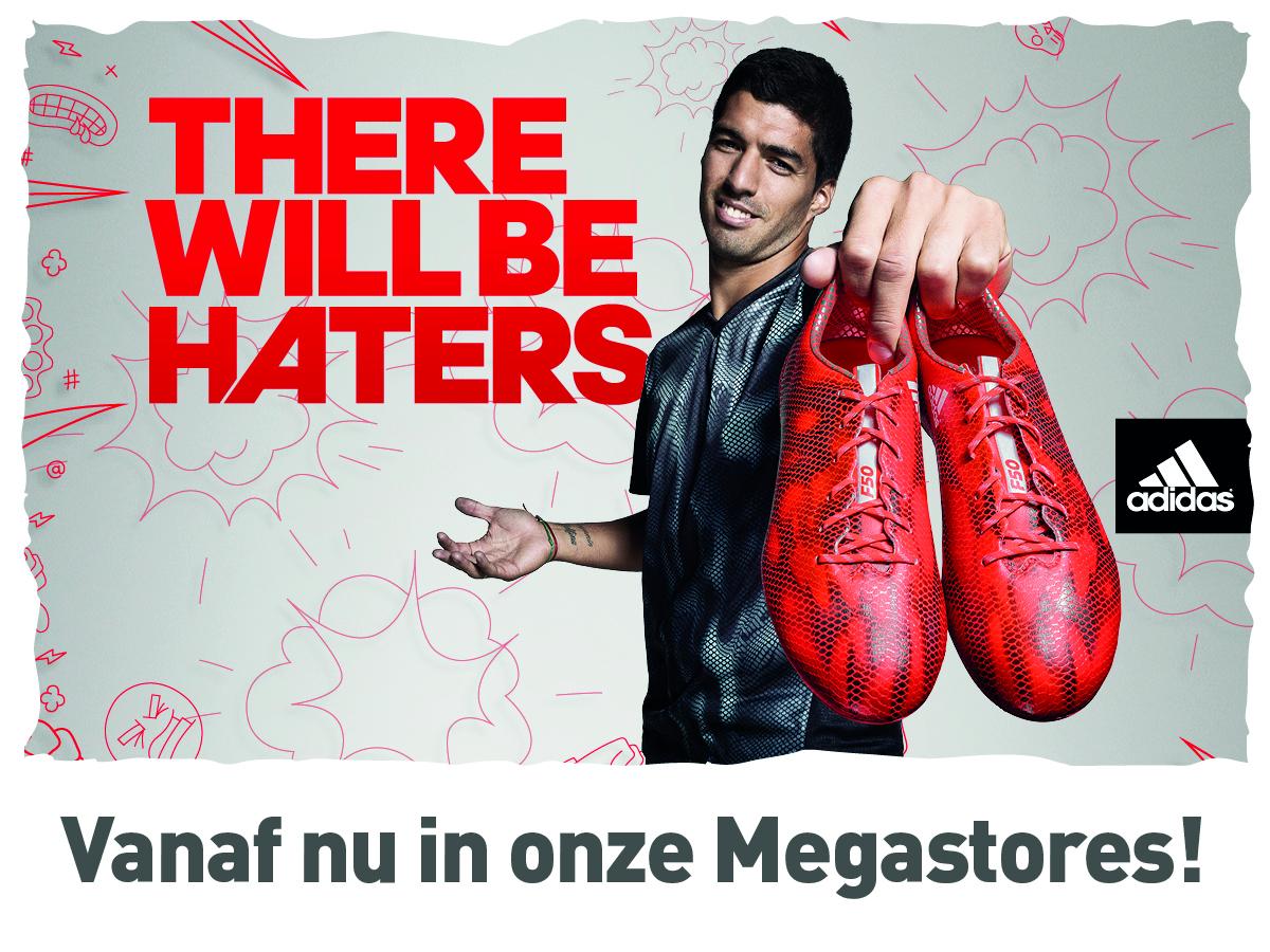 Telstarstore's tweet photo. Vanaf nu verkrijgbaar in alle Telstar Megastores: de gloednieuwe #adidas schoenen van Luis Suarez! #ThereWillBeHaters http://t.co/qv6bVmeahH