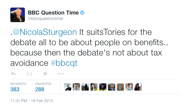 Our most retweeted comment came from <a href="/NicolaSturgeon/">Nicola Sturgeon</a> : catch up on <a href="/BBCiPlayer/">BBC iPlayer</a> bbc.co.uk/iplayer/episod… #bbcqt