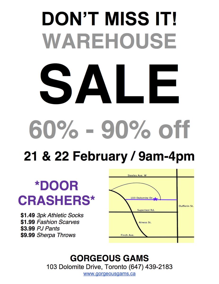 GorgeousGams's tweet photo. Don't forget to include Gorgeous Gams' **HUGE** Warehouse Sale to your TO-DO list this weekend! #toronto #tgif #sale http://t.co/aGnJaN8pYf