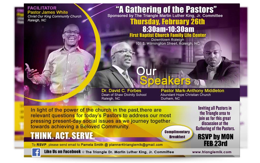 trianglemlkjr's tweet photo. "A Gathering of The Pastors" spread the word!!! Thursday 2.26.15, 101 S. Wilmington St @ShawDivinity http://t.co/HSoki7qGKV