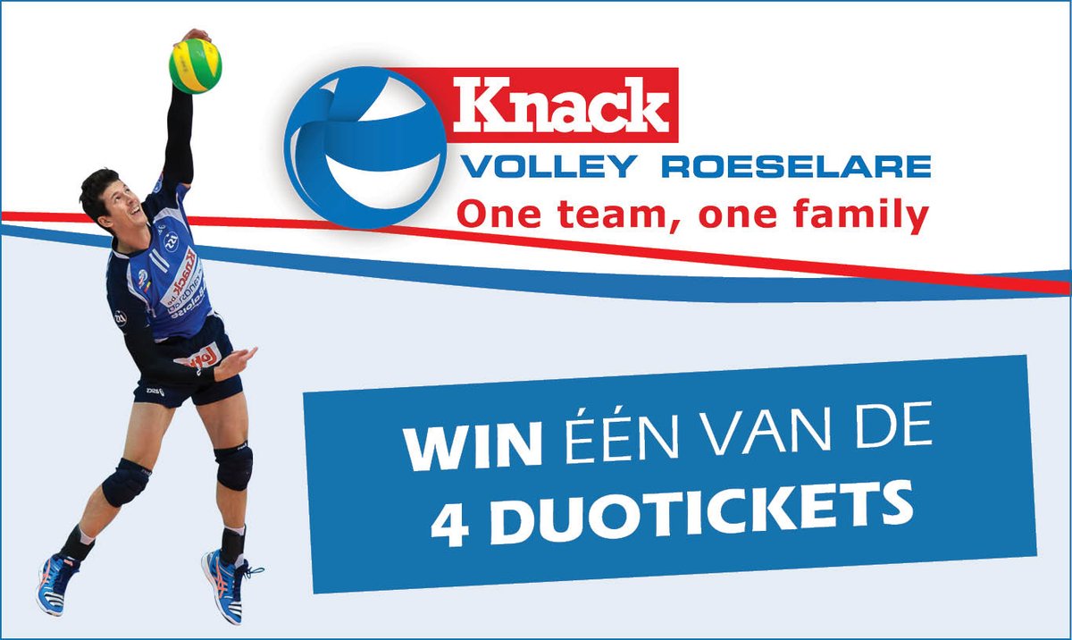WIN 1 van de 4 duotickets voor KNACK vs TRENTINO op 11/3 te Roeselare. Deelnemen tem 24/2 bit.ly/1zsIyn0
