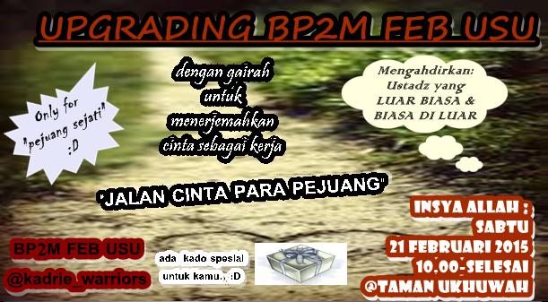 Assalamu'alaykum..
Ini dia agenda yg hrs dihadiri pengurus Bp2M FEB USU...
cc @BP2Mkita <a href="/keputrian_BP2M/">KeputrianBP2M FE USU</a> <a href="/DakSos_BP2M/">DakSos BP2M FEB USU </a>