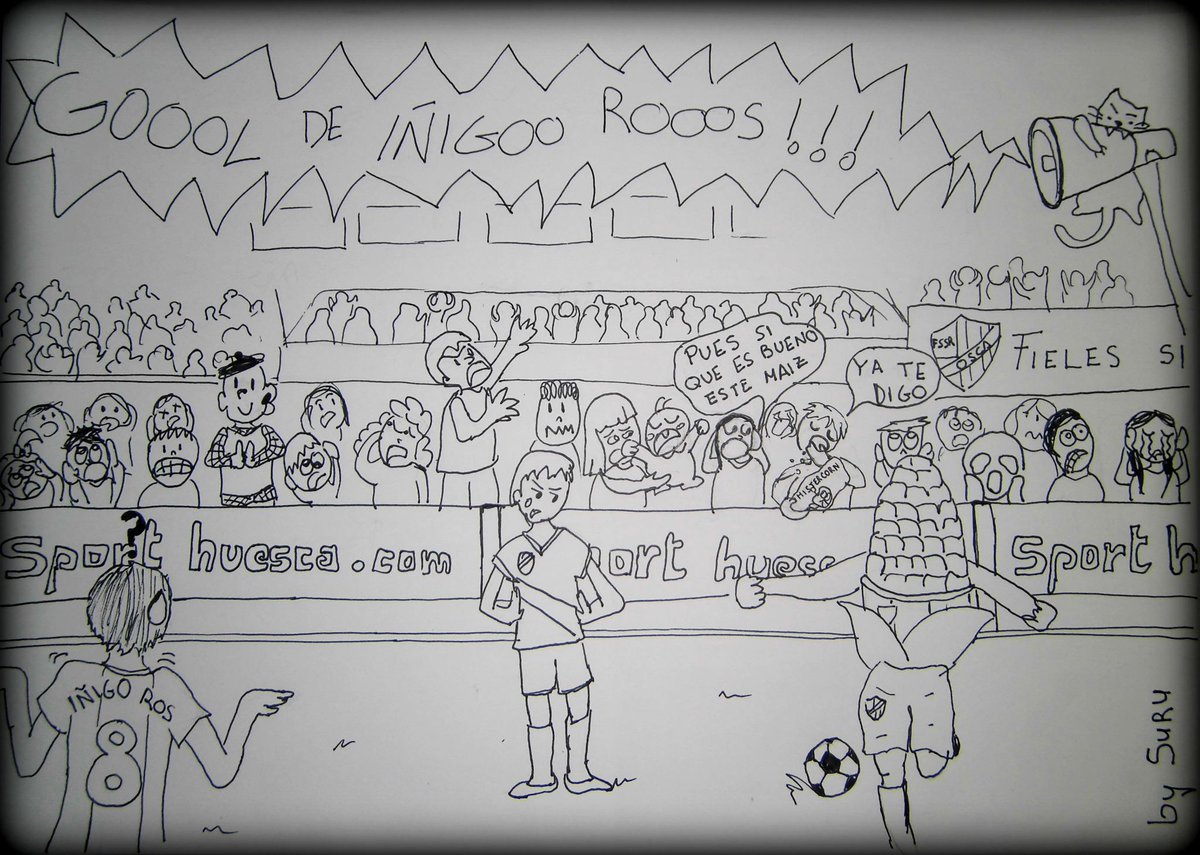 bysuru's tweet photo. NUEVA VIÑETA!!! Speaker atronador y David EL MAIZ. #HUMORGRAFICO #FSSR #SDHUESCA @sporthuesca http://t.co/JnMlvmvujq