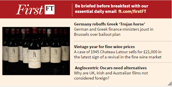 AnaAlegriaE's tweet image. 🌟"@FT: In Friday's #FirstFT, a Greek Trojan horse, a fine wine revival, boring surfers... ft.com/firstFT http://t.co/aaPmAsvrBB"