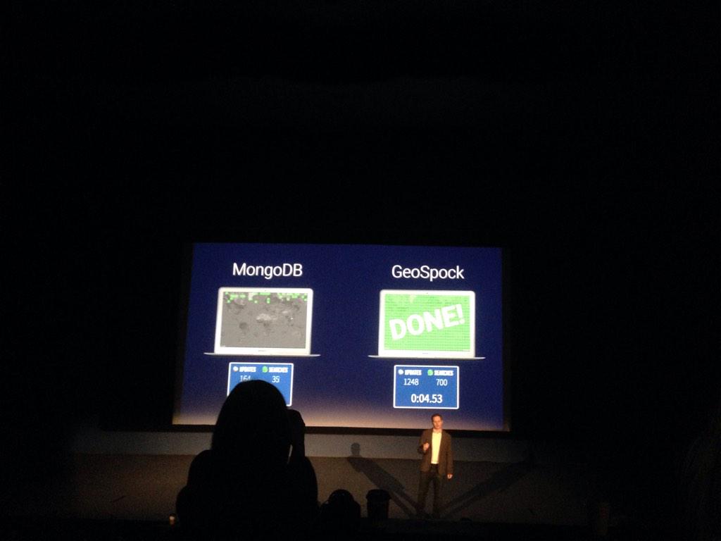 .<a href="/GeoSpock/">GeoSpock</a> - awesome visualisation of  your solution! Mongodb doesn't stand a chance... #tsdemoday