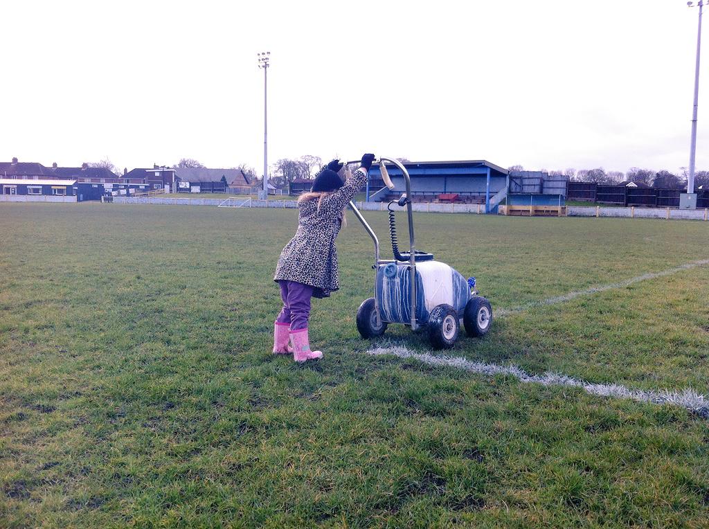 New grounds person marking pitch for tomorrow's visit by <a href="/NewarkTownFC/">Newark Town FC</a>