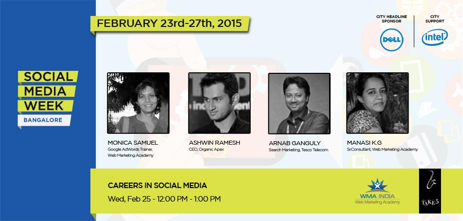 WMATweeting's tweet photo. WMA participating in #SMWBangalore for Panel Discussion on "Careers in Social Media" on 25th Feb 2015. http://t.co/qIdH5Ns9Yr