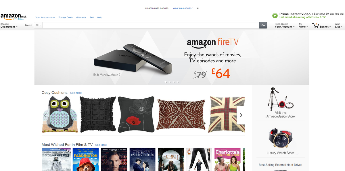 EComm_Online's tweet photo. Amazon appear to be rolling the US homepage out to the UK. Completely image led. No pricing/details until you hover. http://t.co/VMdDaB2Dcw