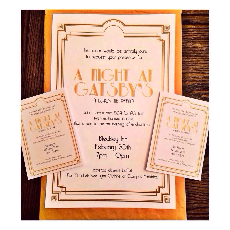 AU STUDENTS! The Gatsby formal is TONIGHT! There's still time to get tickets- hurry to Sullivan to get yours! 💃