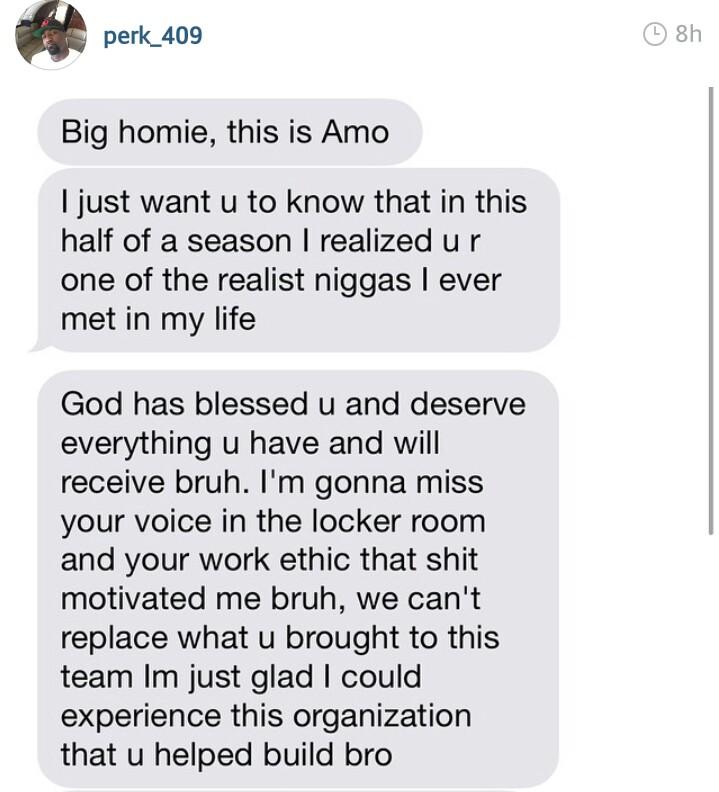 BoomtownHoops's tweet image. Kendrick Perkins shared some text messages he received from Anthony Morrow. All respect for both these guys.