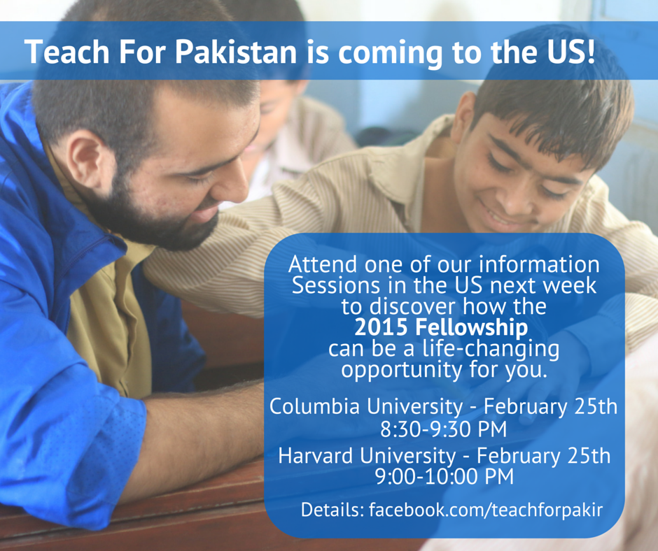 teachforpak's tweet photo. We are hosting Information Sessions at Columbia & Harvard University next week on Wed Feb 25th. See below #tfp2015 http://t.co/N6XknU5txQ