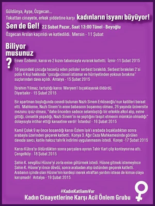 #OzgecanAslan dan bu yana kaç kadını daha kaybettik, biliyor musunuz? 22 Şubat Pazar saat 13:00'te Taksim Tüneldeyiz