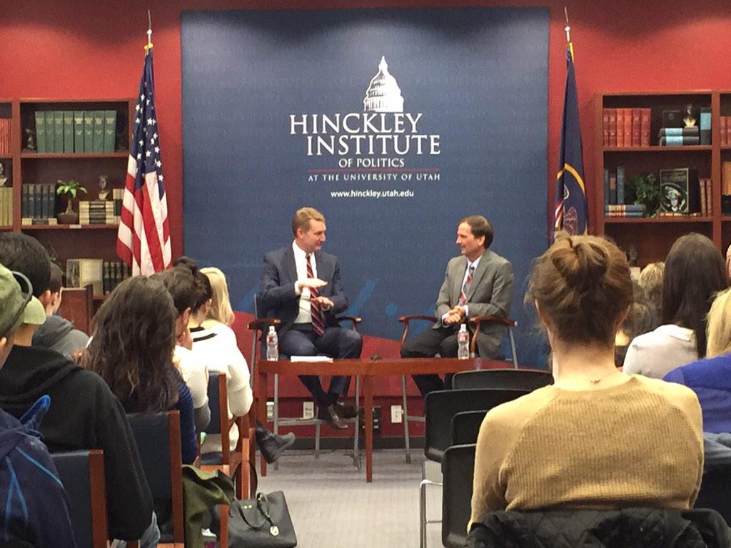 Great forum with the <a href="/hinckleyinst/">Hinckley Institute of Politics</a> today. Thanks for having me.#utpol