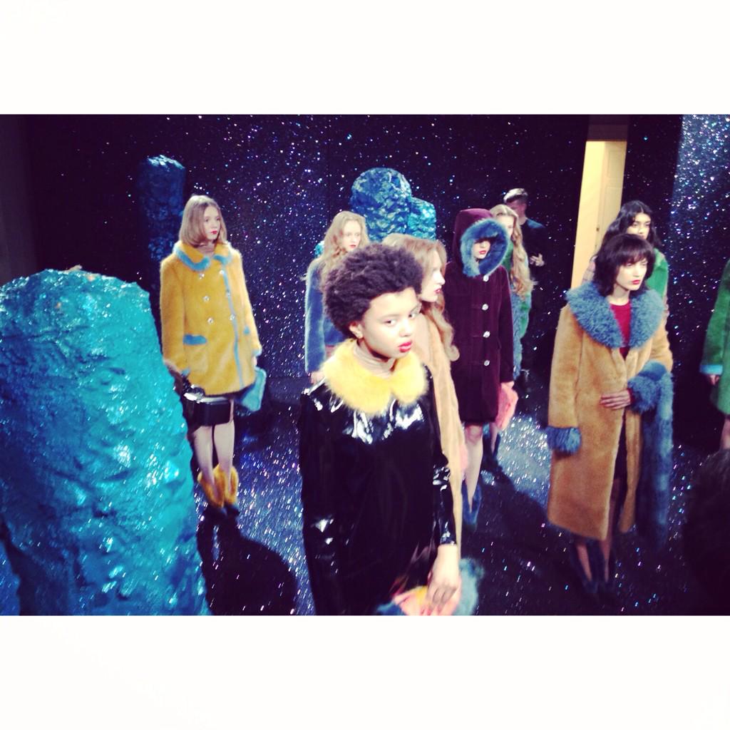 RomillyMason's tweet photo. @RomillyMason: It's a faux fur intergalactic disco at @Shrimps__ 🙌 #LFW #ontheavenue @Avenue32 http://t.co/NvBDfDEljP