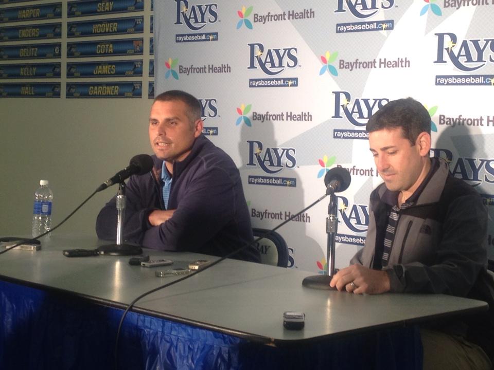 Cliff_Wolf's tweet image. “@RMooneyTBO: #rays Cash and Silverman at the first presser of the spring http://t.co/lQmAfIhxrr” #TakeGoodNotes ☺️👍