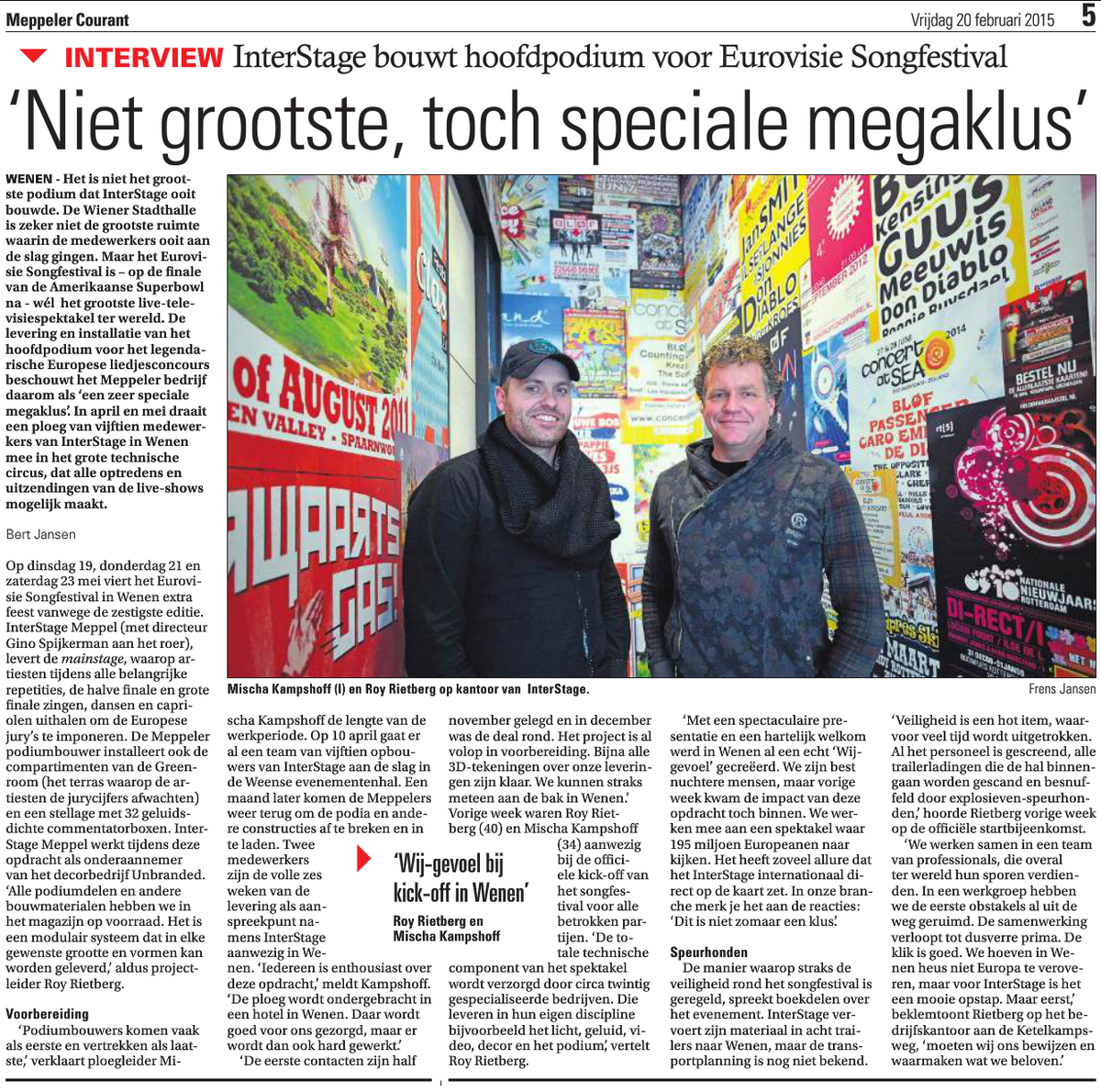 Interview met de <a href="/MeppelerCourant/">Meppeler Courant</a> en ons over het eurovisie songfestival