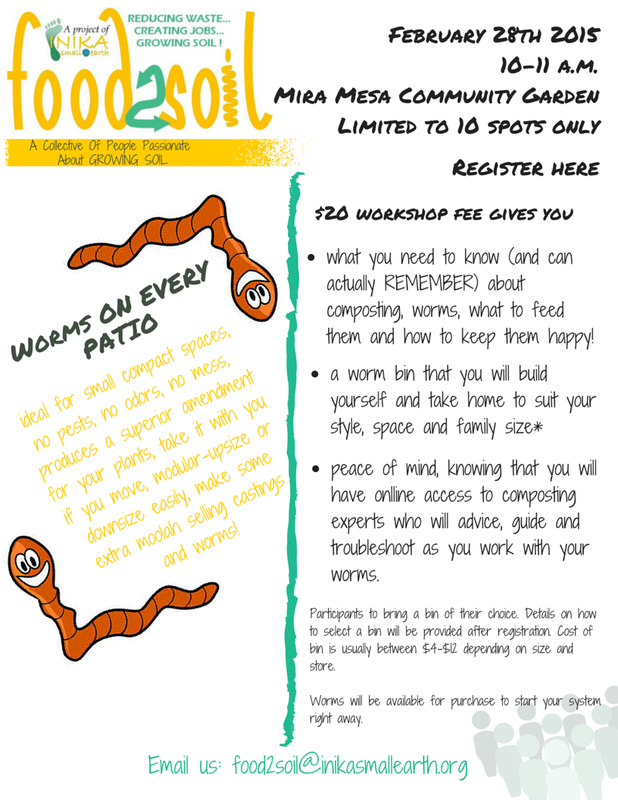 InikaSmallEarth's tweet image. WORKSHOP: COMPOST ON YOUR PATIO WITH WORMS!
February 28th, 10-11am, Mira Mesa. 
Register: inikasmallearth.org/vermicompostin…