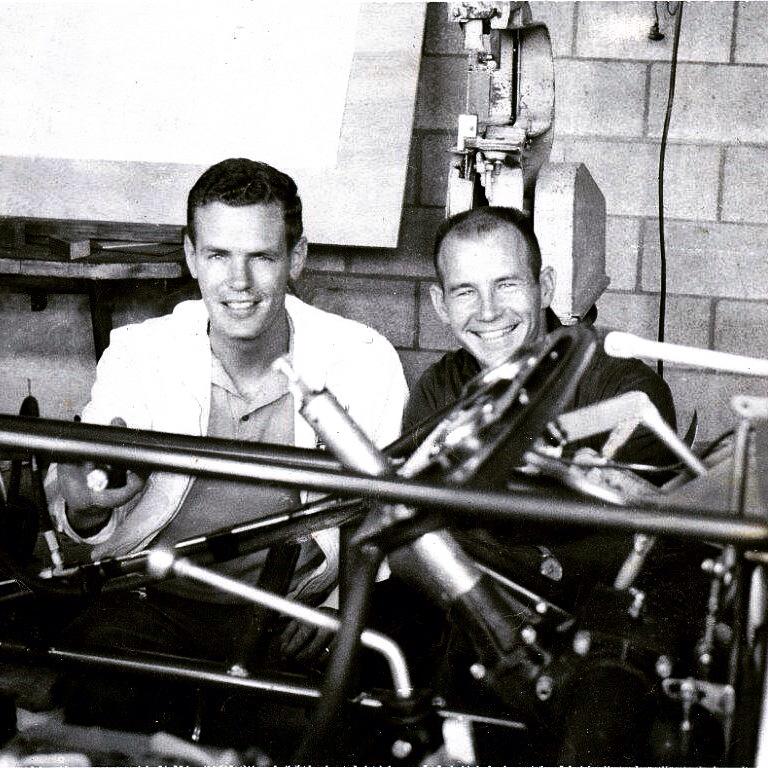 Happy Birthday to my friend Bobby Unser! Here\s a shot my uncle Zeke took in \59 at Watson\s shop with Parnelli. 