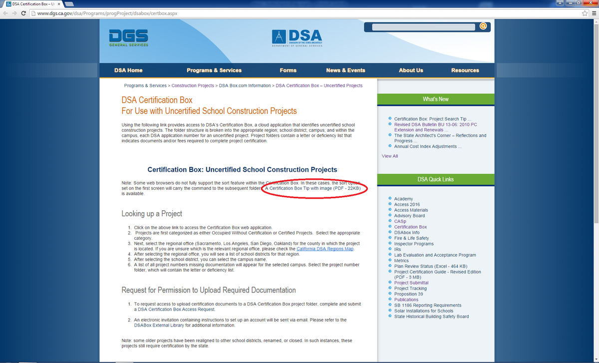 CalifDSA's tweet photo. New tip for looking up a school project now on Certification Box page. http://t.co/Z3AHwQOjuG #DSAcertified http://t.co/Jdy47sPIOm