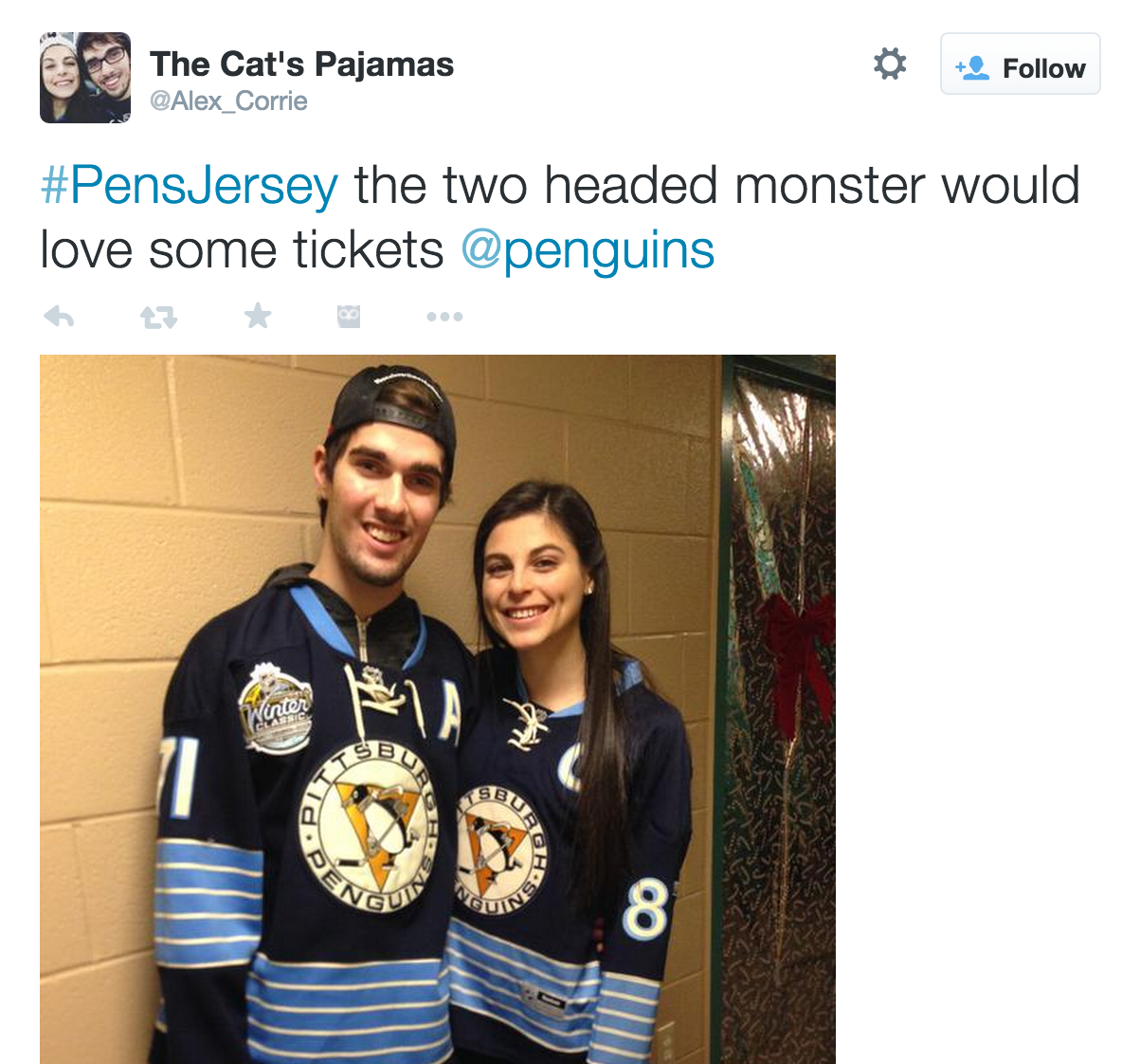 _cWhiii's tweet image. “@penguins: Congratulations to today’s #PensJersey winner, @Alex_Corrie! Enjoy the game on Sunday. #HWAA http://t.co/WJvIDmYqXT” goals