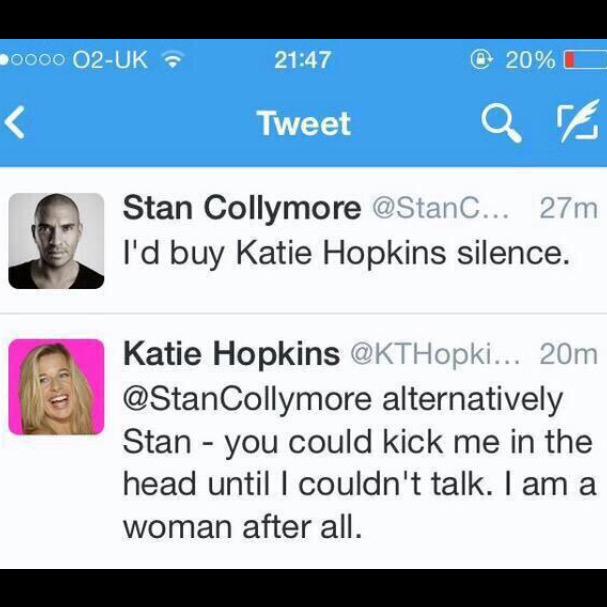 Britishchickx's tweet photo. Not a fan of katie Hopkins but I think she has a point!!! #StanCollymore http://t.co/bpDHOhjhcE