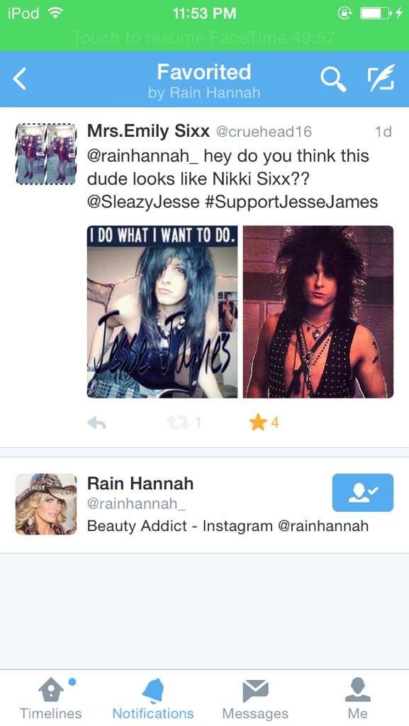 cruehead16's tweet photo. Just got Vince Neils gf to notice @SleazyJesse #SupportJesseJames http://t.co/CQKA4xnrfG