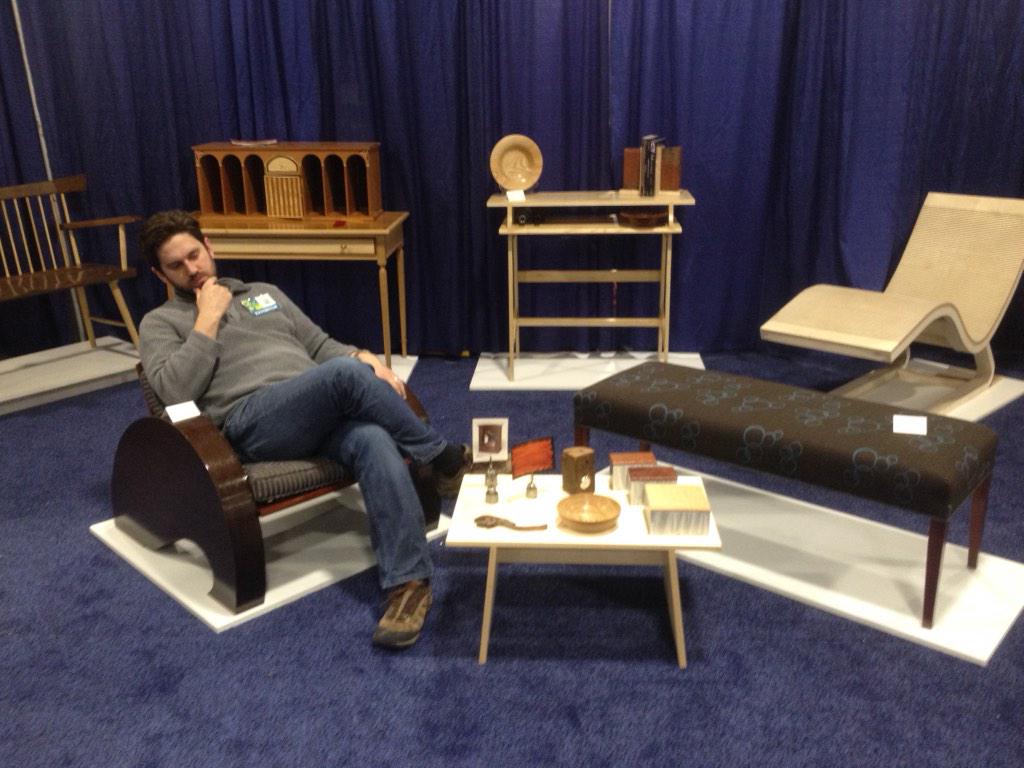 DesignBuildShow's tweet photo. Bob Miller is staying classy with his chair, sipping table, and bench. http://t.co/4ZRfAYY0nG