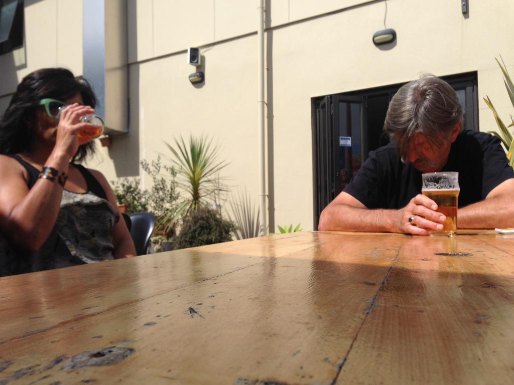 The road trip got too much for us all. Beer time with Driver Des and DJ Jo #thankyoupanhead #qualitywhanautime