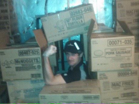 MAN_kind69's tweet photo. Build a fort out of boxes in the McDonald's freezer and throw frozen patties at your boss @midnight #HowIWouldQuit http://t.co/KrJ2jUrBIm