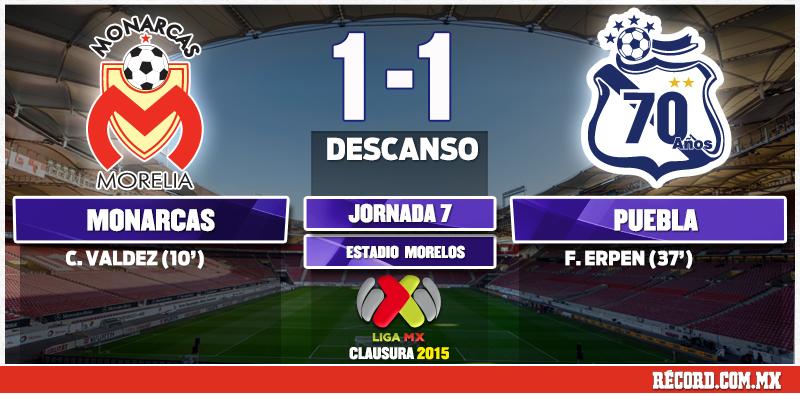 record_mexico's tweet photo. Fin de la primera mitad. Monarcas y Puebla empatan 1-1 en el Estadio Morelos: http://t.co/7HeYDDEvKR http://t.co/ldzHfHkDmp
