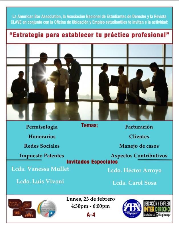 ABA_Inter's tweet image. Próximo martes: "Estrategias para establecer tu práctica profesional". Permisología, facturación, honorarios y más.