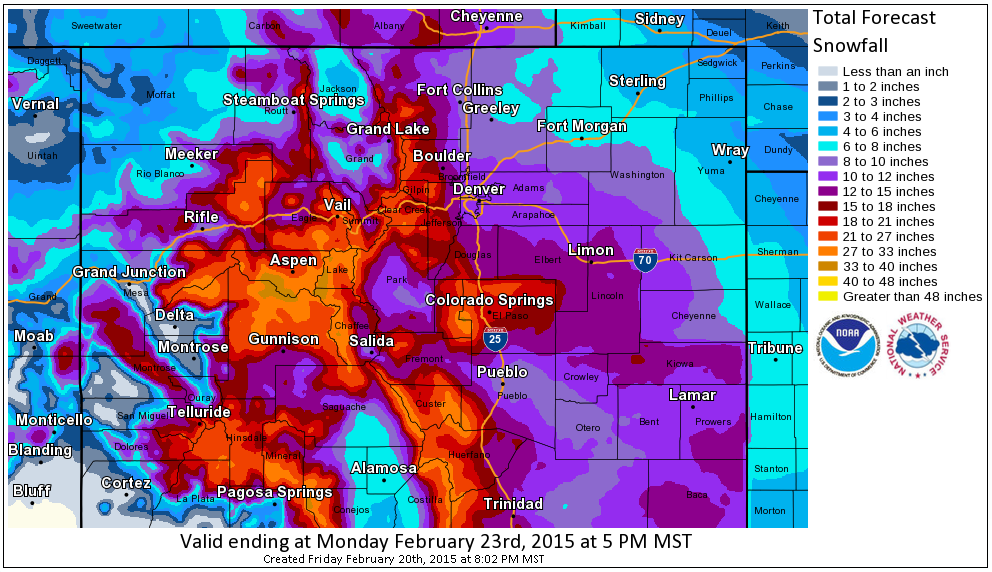Latest Expected storm totals. This is a long duration event through Sunday, &amp; possibly Sunday night! #COwx
