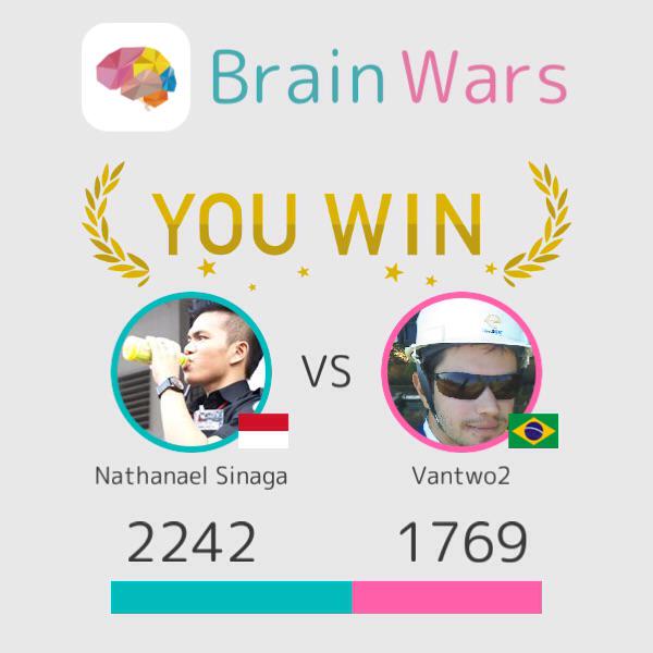 I challenged Vantwo2 and won:) Challenge players from around the world! #BrainWars brainwarsapp.com