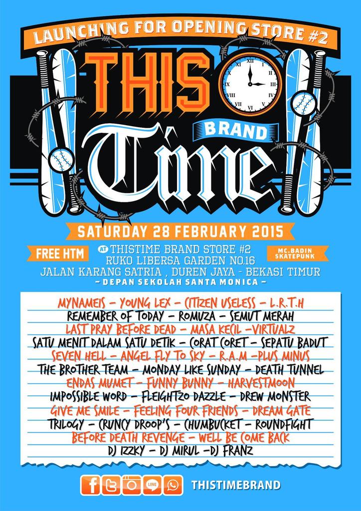 Hey buds selamat sore!
Kami akan tampil di acara Launching Store #2 <a href="/thistimebrand/">THISTIMEBRAND</a>, Sampai jumpa!!!